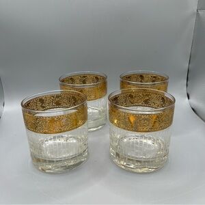 Culver Regency 22K Gold Old Fashioned Lowball 3.5”Glass Hollywood Regency Set  4